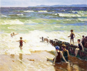  Impresionista Arte - Bañistas en la orilla de la playa impresionista Edward Henry Potthast